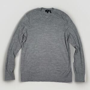 Theory Regal Wool V Neck Pullover Light Gray Lightweight Sweater Men's Size L